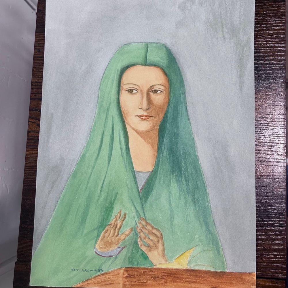 Tony Brown 1984 Virgin of the Annunciation Watercolor Portrait After Da Messina